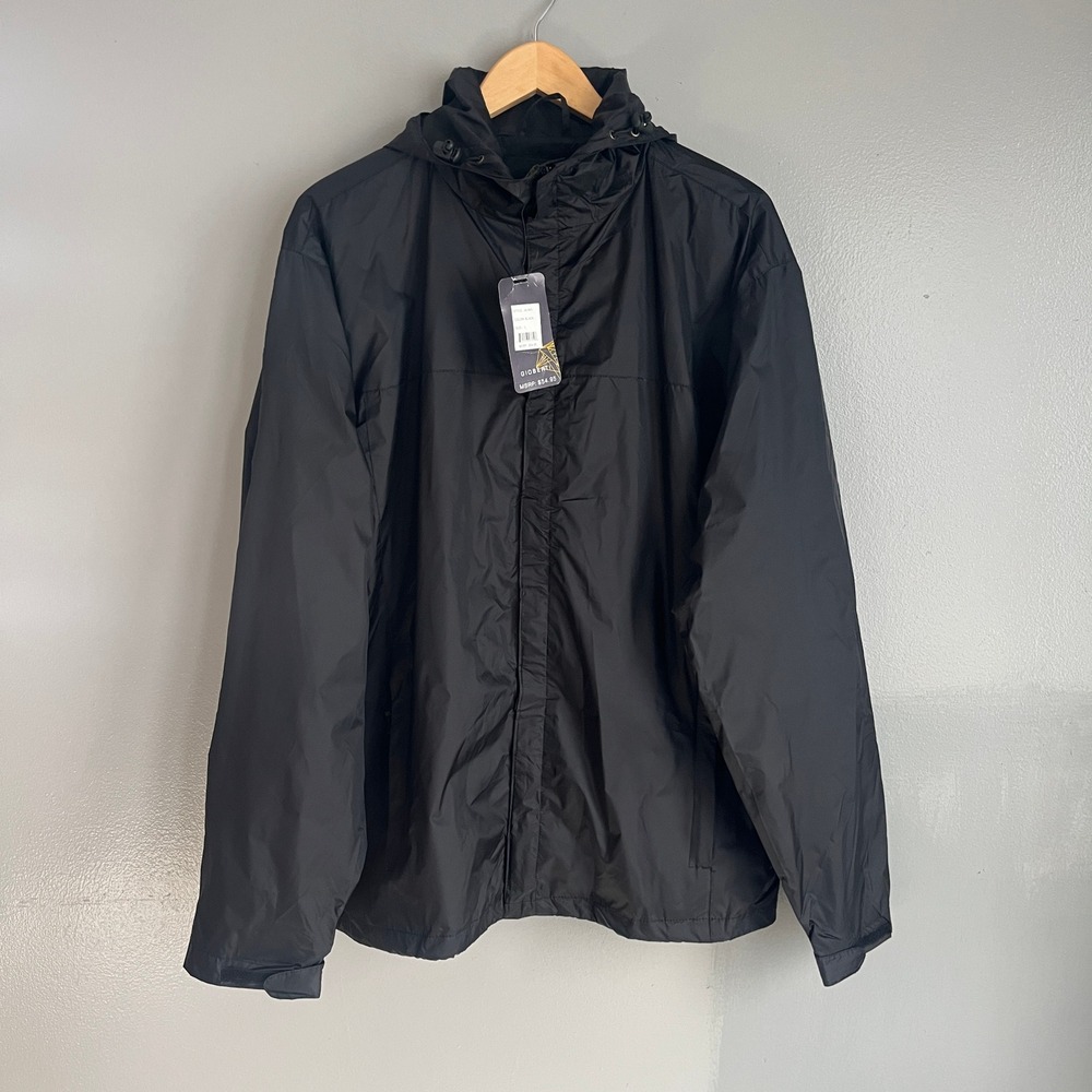 Gioberti Mens Black Hooded Windbreaker Rain Jacket JA-945 Large NWT